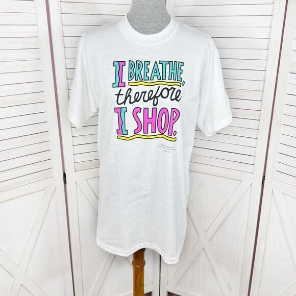 Hallmark Vintage Graphic T Shirt I Breathe Therefore I Shop White Large - Picture 1 of 10